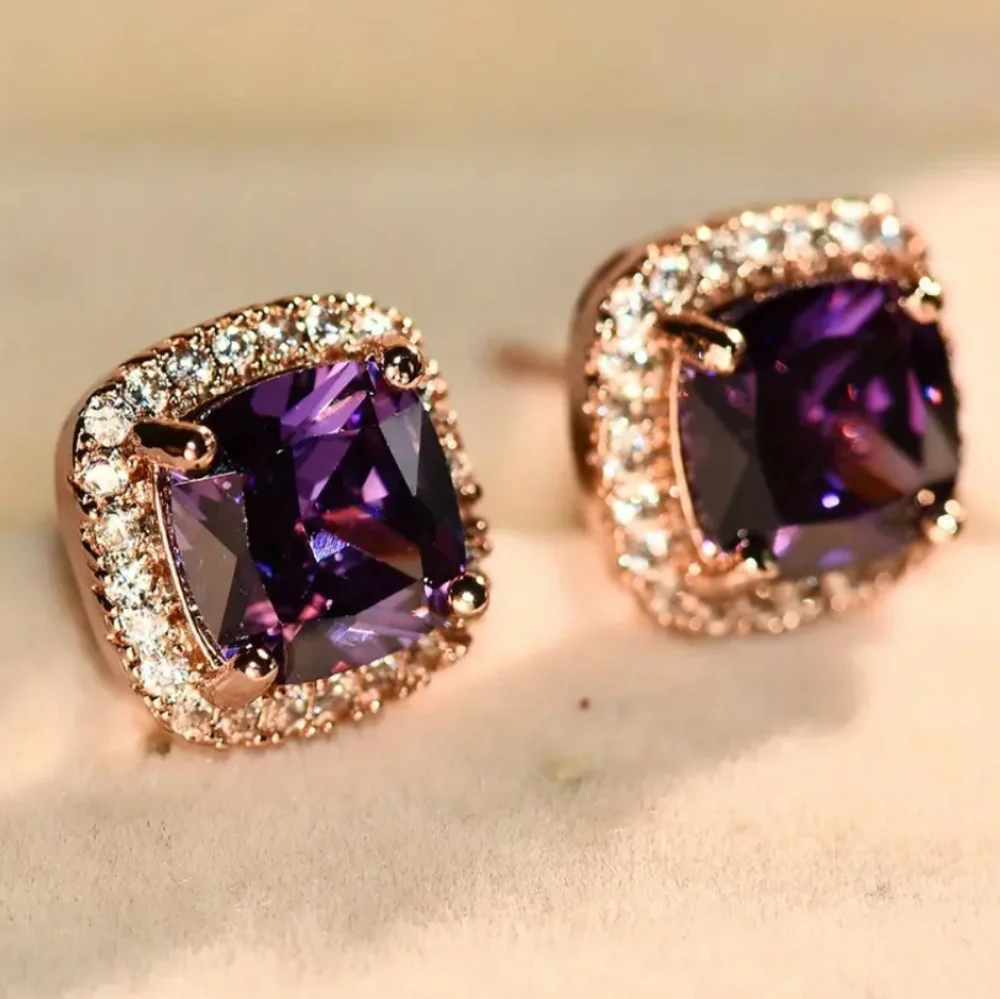 Purple Amethyst Halo Earrings - Picture 7 of 8